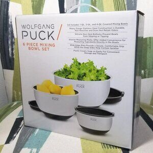 Wolfgang Puck 6 Piece Stainless Steel Covered Mixing Bowl Set With Measuring Mar